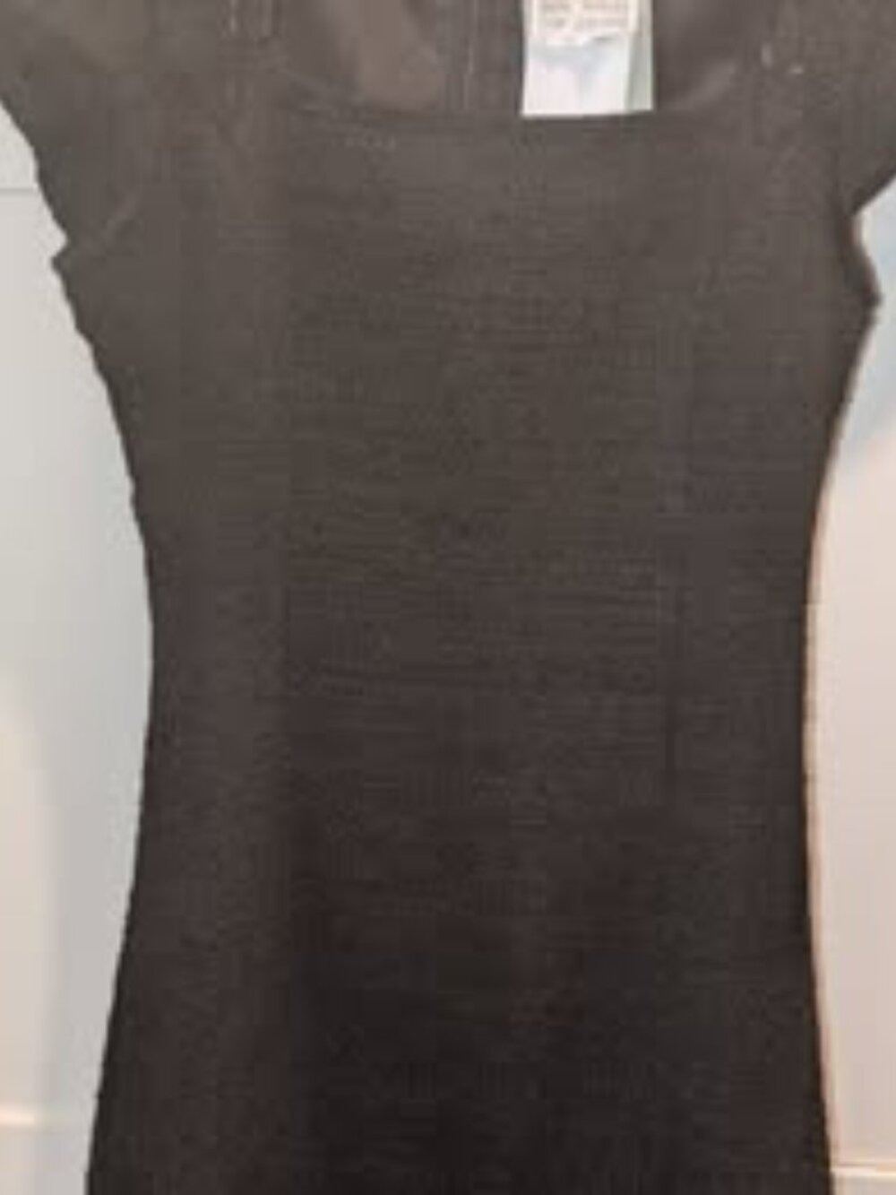 NEW w/Tags-H&M Size XS Black Short Cap Sleeve Square Neck Zippered Bouclé Dress